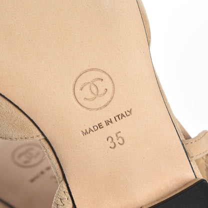 Chanel Suede Satin Cap Toe CC Slingback Sandals 35 Beige Black 6 of 8