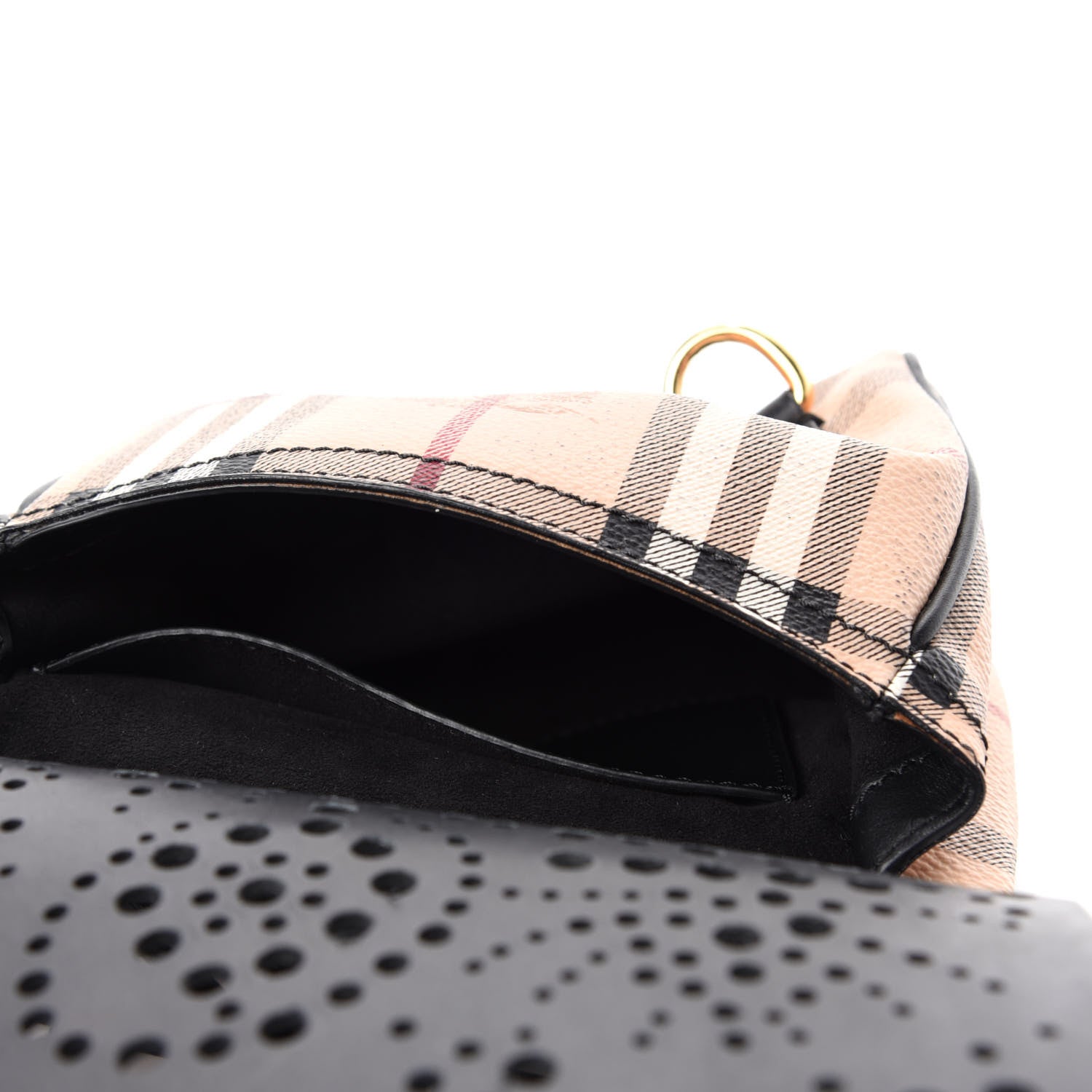 Burberry Perforated Calfskin Haymarket Check Baby Bridle Crossbody Black 5 of 11