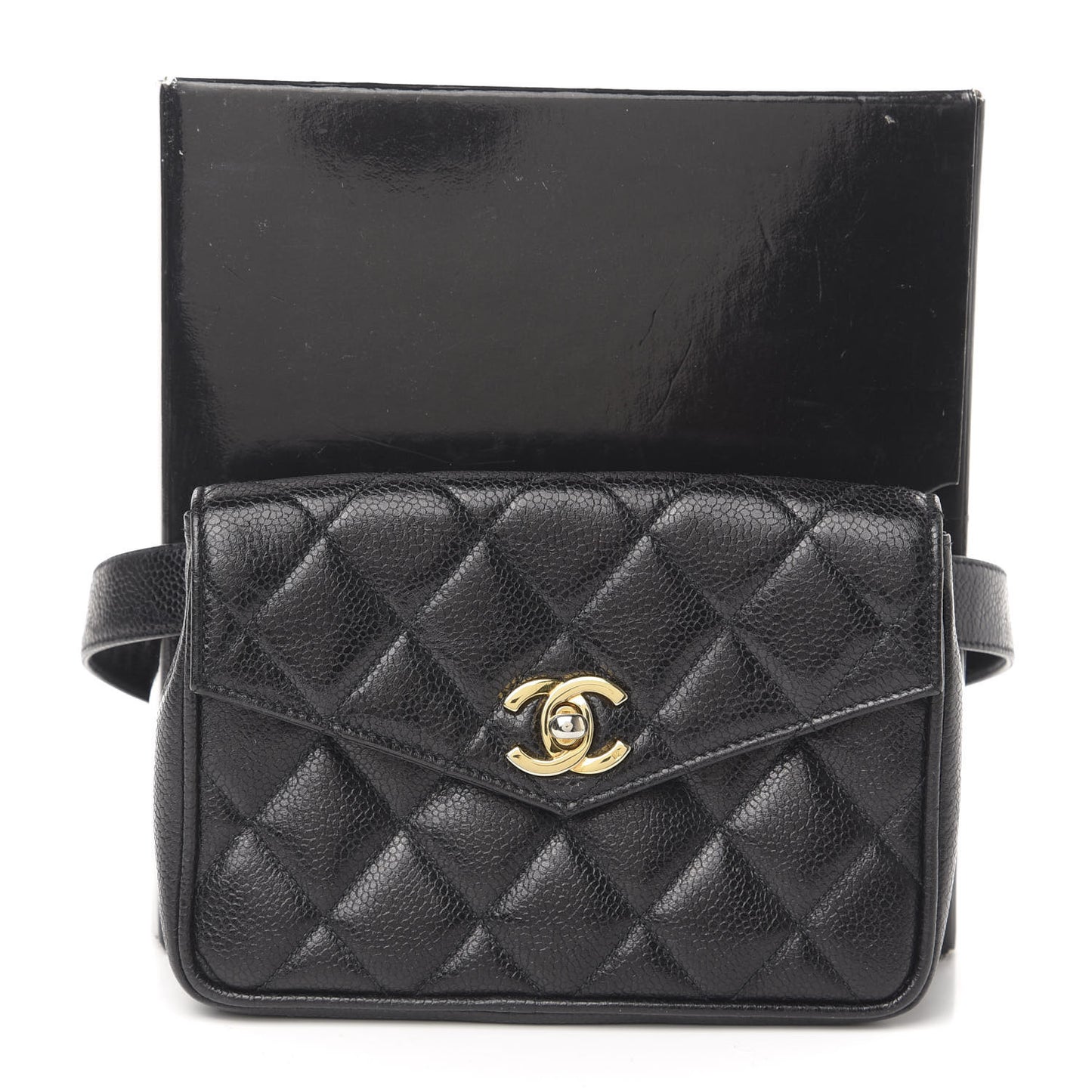 Caviar Quilted Flap Belt Bag Clutch 75 30 Black