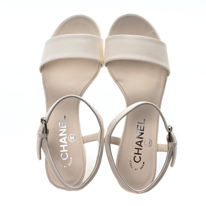 Chanel Lambskin Logo Ankle Strap Sandals 36 White 2 of 9