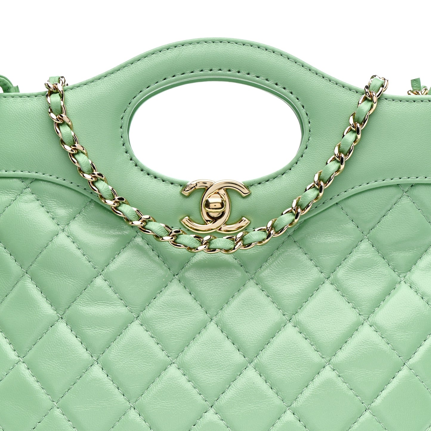 Shiny Lambskin Quilted Mini 31 Shopping Bag Light Green Light Green