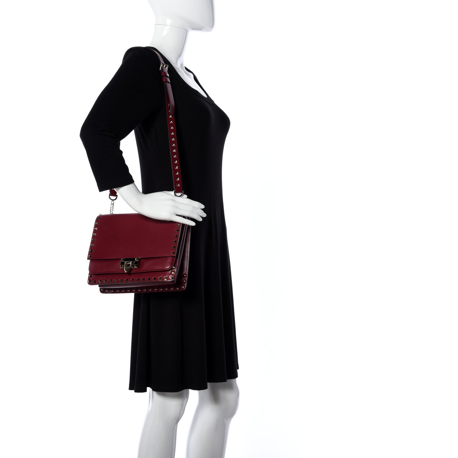 Valentino Garavani Vitello Rockstud Top Handle Shoulder Bag Cerise 4 of 13