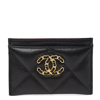 Chanel Shiny Goatskin Quilted Chanel 19 Card Holder Black 1 of 7