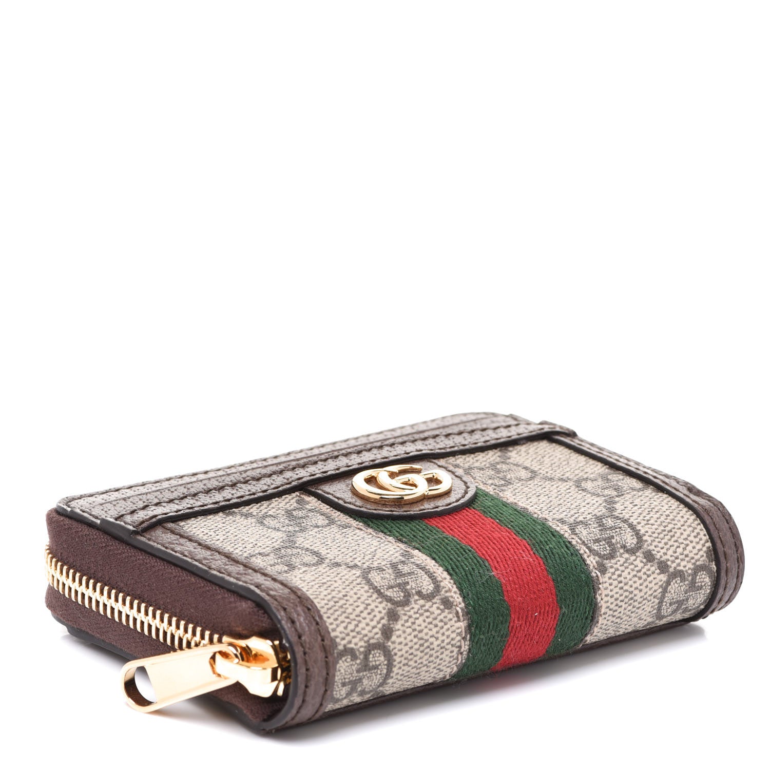 Gucci GG Supreme Monogram Textured Dollar Calfskin Web Ophidia Zip Around Card Case Wallet Beige Ebony New Acero 4 of 8