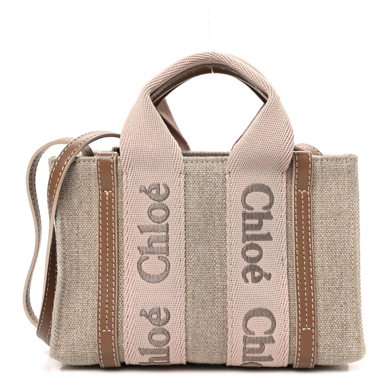 Chloe Linen Calfskin Mini Woody Ribbon Tote With Strap Blushy Beige 1 of 11