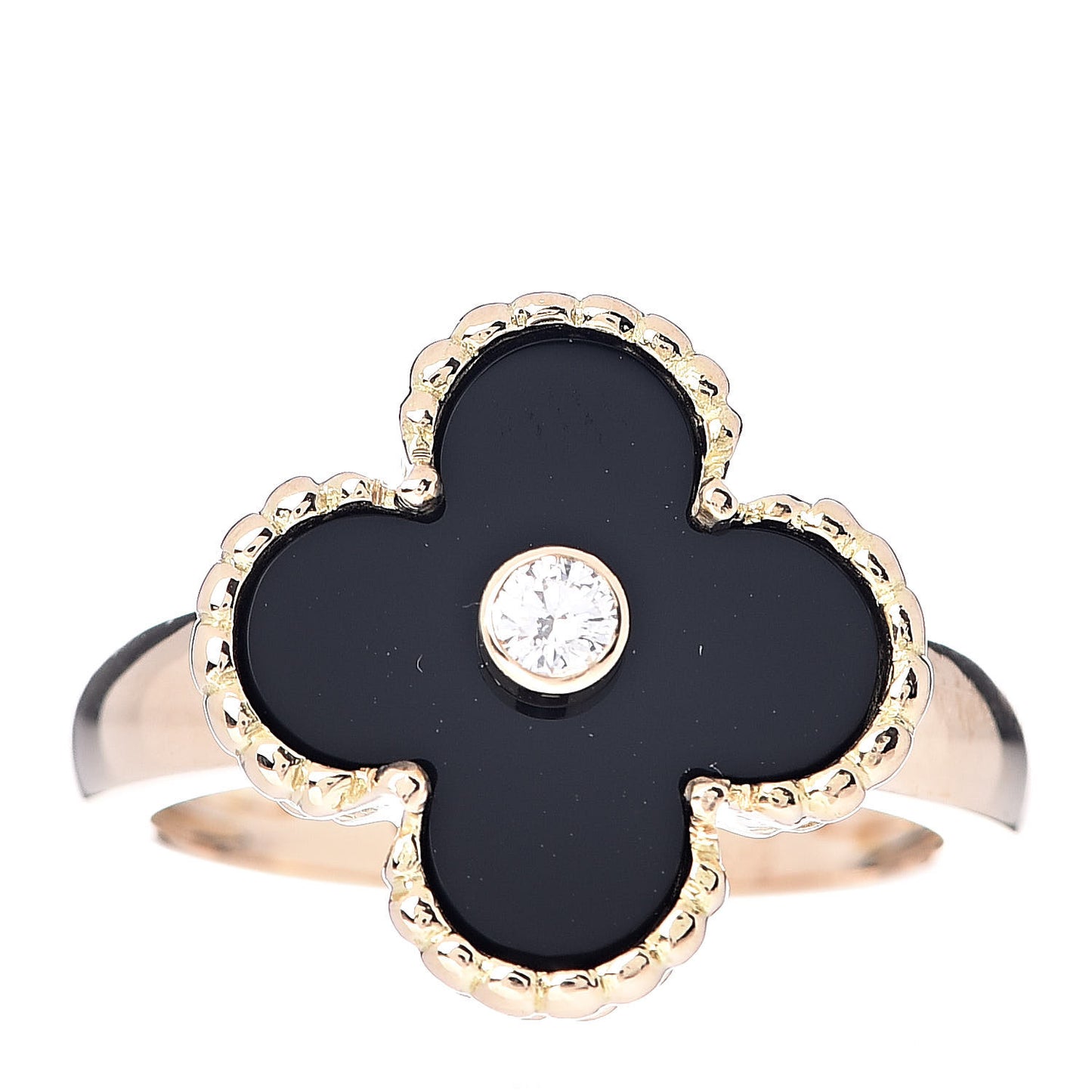 18K Yellow Gold Black Onyx Diamond Vintage Alhambra Ring 51 5.75