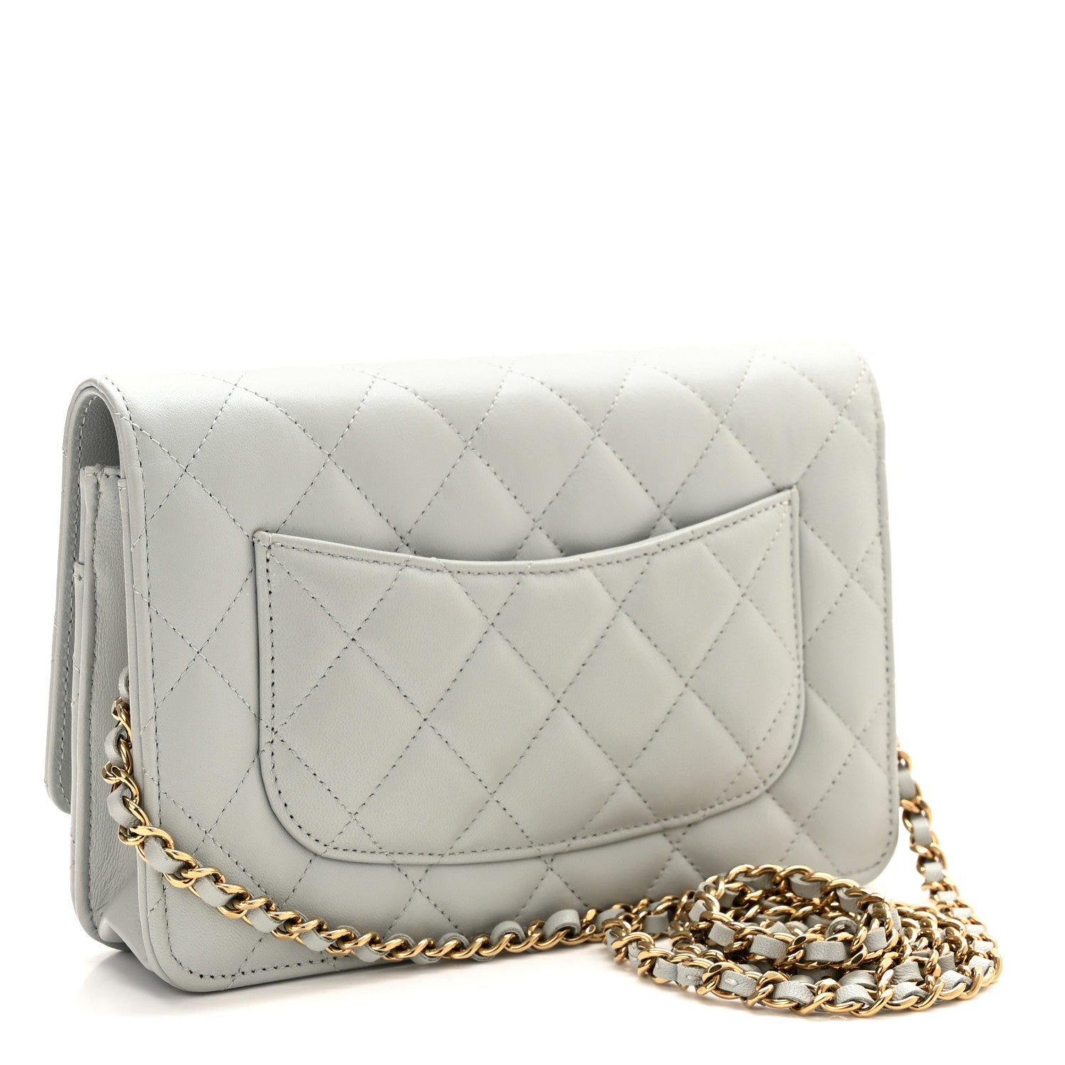 Chanel Lambskin Quilted Wallet On Chain WOC Grey 3 of 12