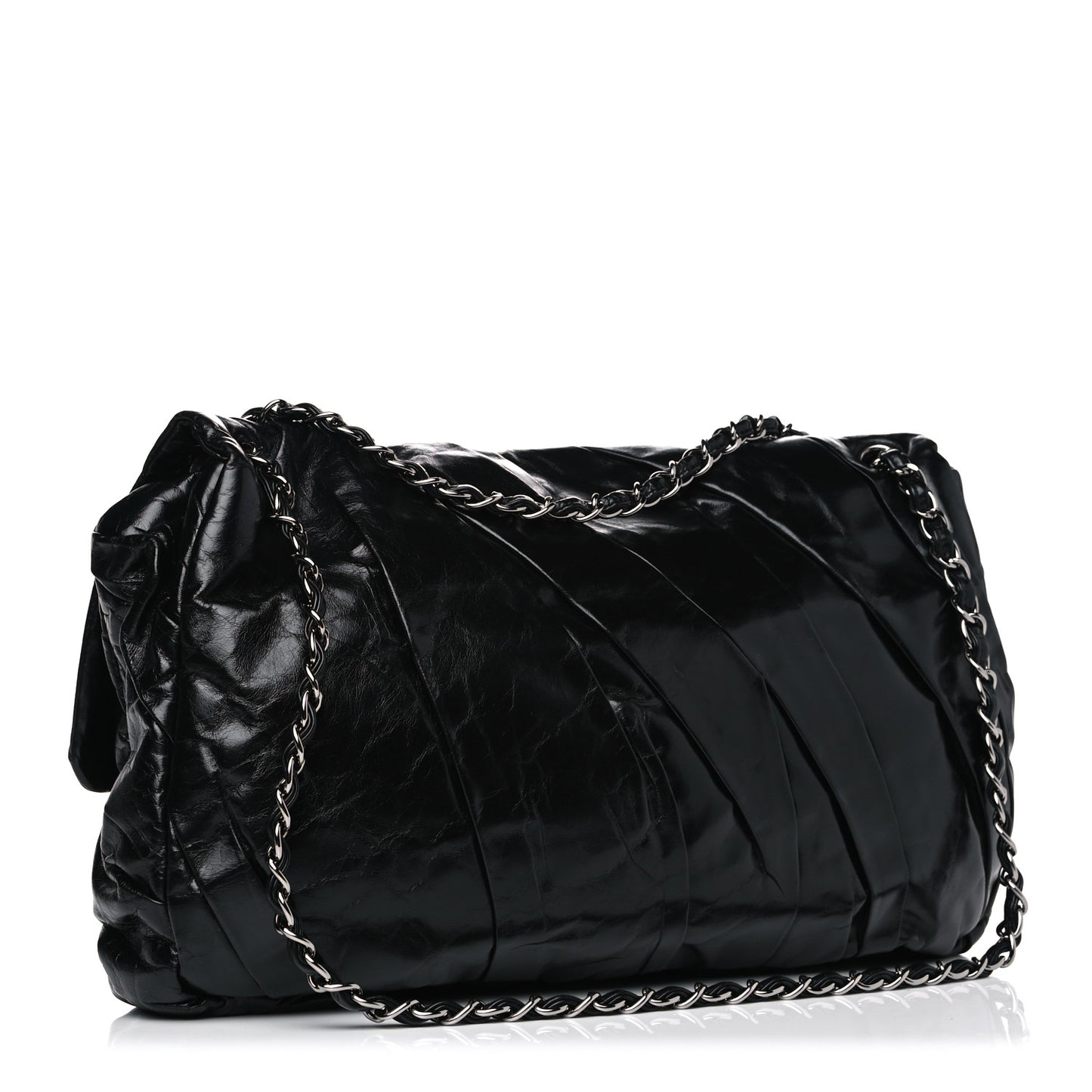 Glazed Calfskin Twisted Maxi Flap Black