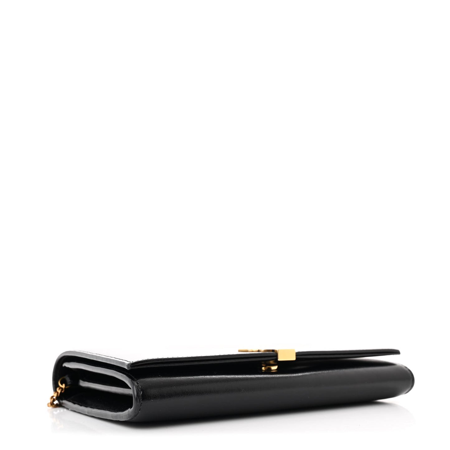 Glossy Calfskin Monogram Chain Wallet Black