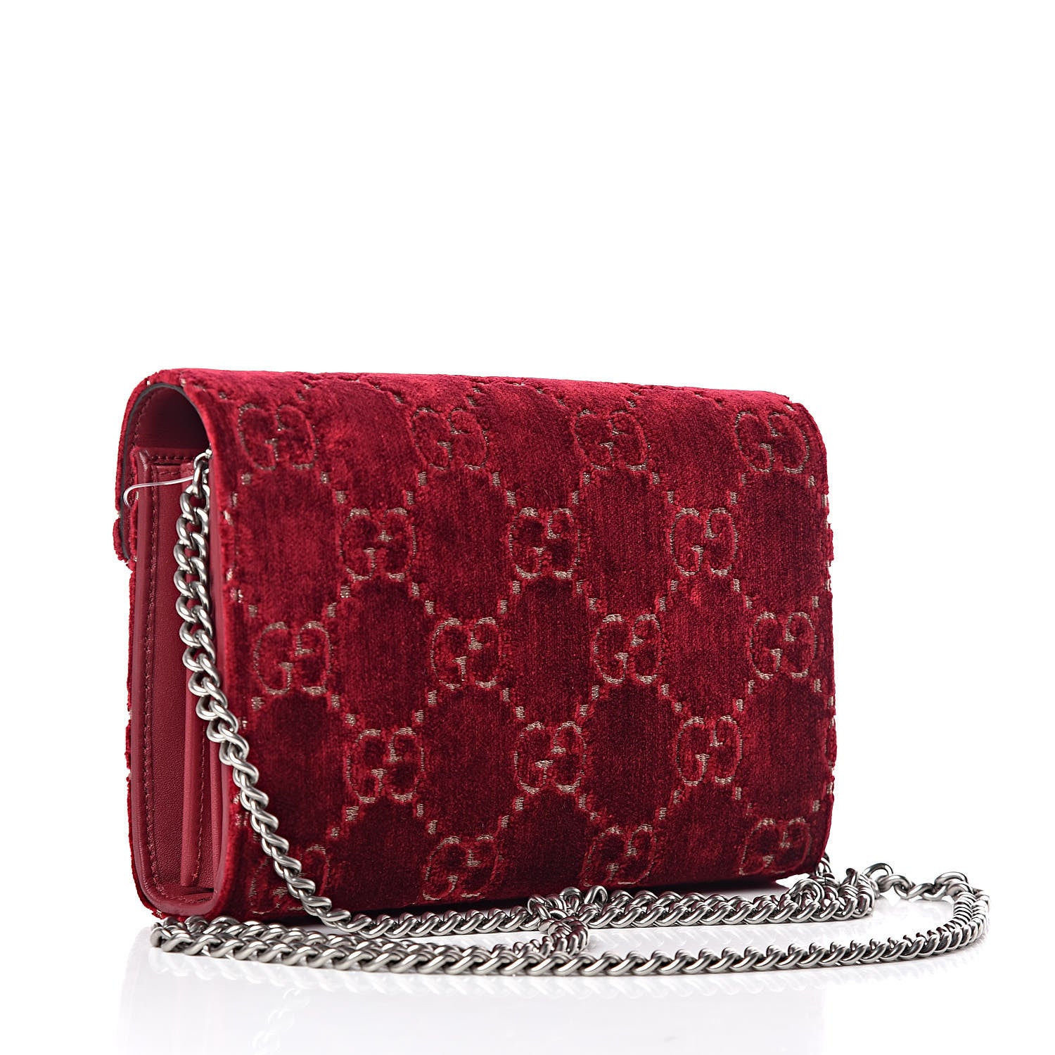 Gucci Velvet GG Monogram Mini Dionysus Chain Wallet Red Cipria 3 of 11