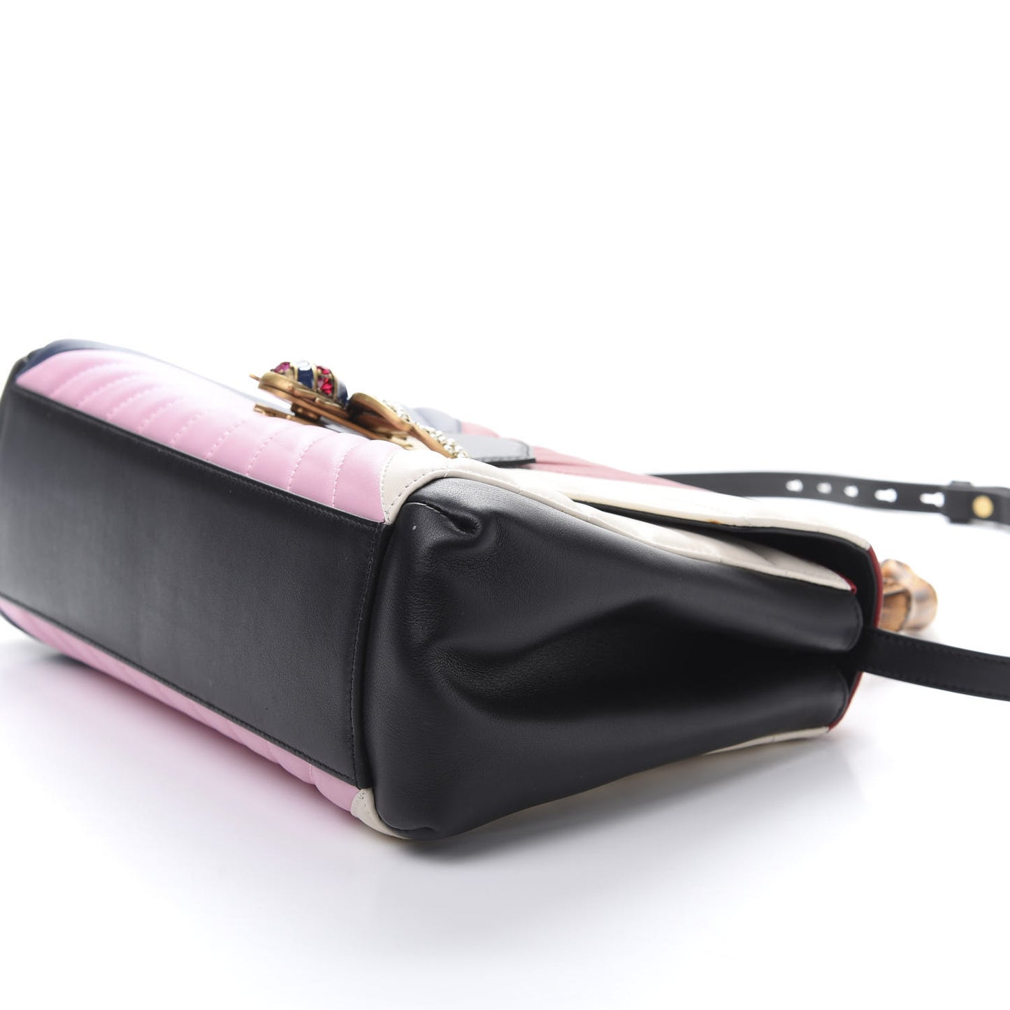 Calfskin Bamboo Trapuntata Queen Margaret Top Handle Bag Blue Agata Hibiscus Red Mystic White Sugar Pink