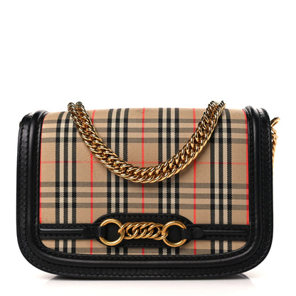 Burberry Smooth Calfskin 1983 Knight Check Link Shoulder Bag Black 1 of 7