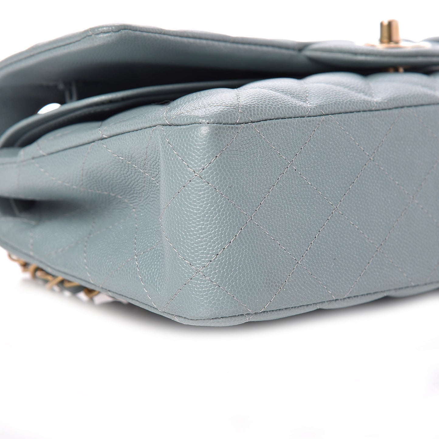 Iridescent Caviar Quilted Medium Double Flap Light Blue