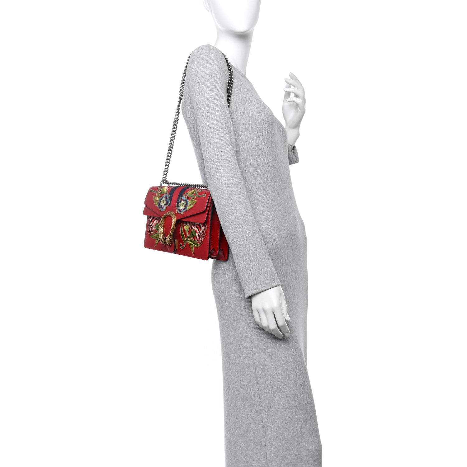 Gucci Calfskin Web Floral Embroidered Small Dionysus Shoulder Bag Hibiscus Red 2 of 11