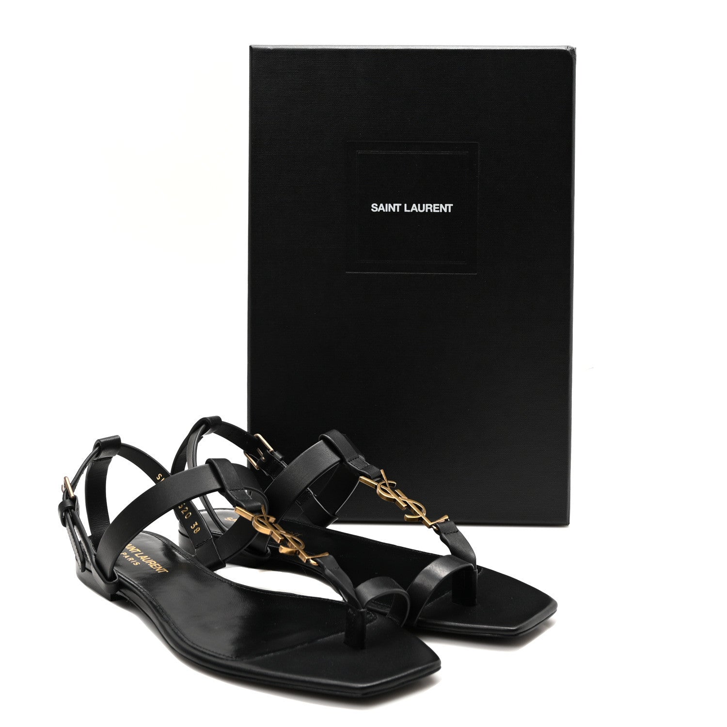 Saint Laurent Calfskin Cassandra Monogram Sandals 38 Black 10 of 10
