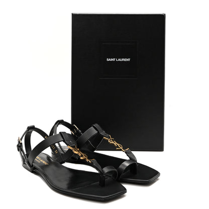 Saint Laurent Calfskin Cassandra Monogram Sandals 38 Black 10 of 10