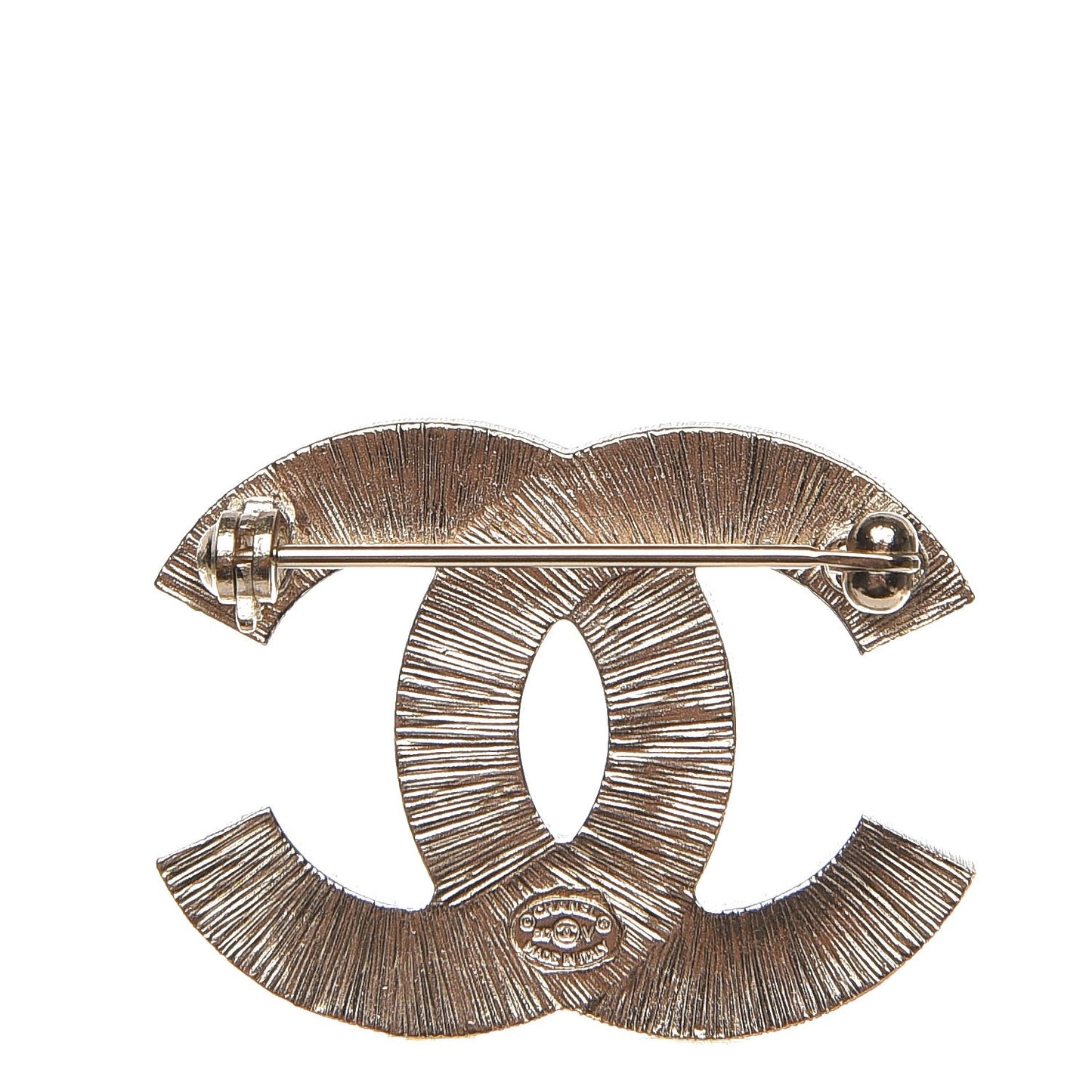 Metal Quilted CC Brooch Silver Gold