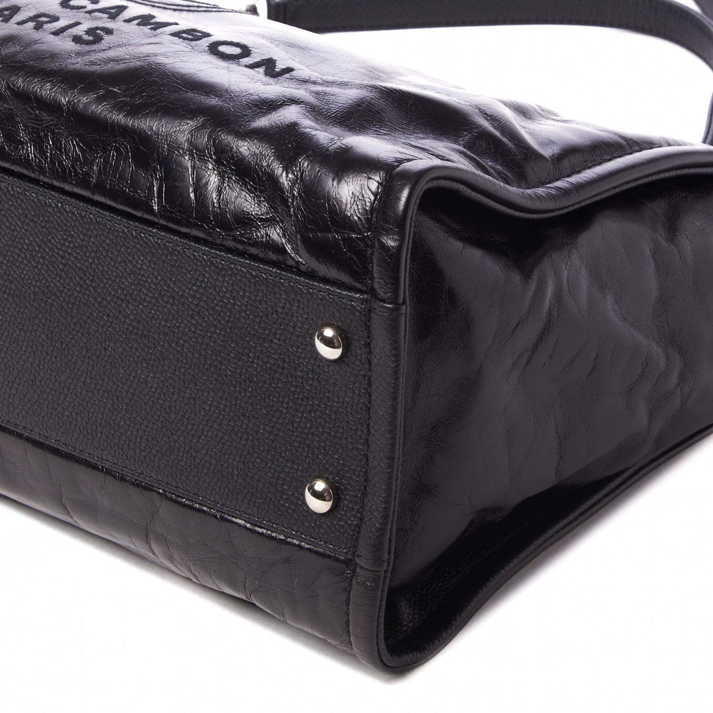 Glazed Calfskin Small Deauville Tote Black