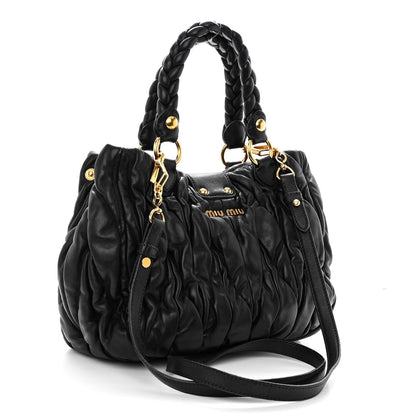 Miu Miu Nappa Matelasse Top Handle Satchel Black 3 of 11