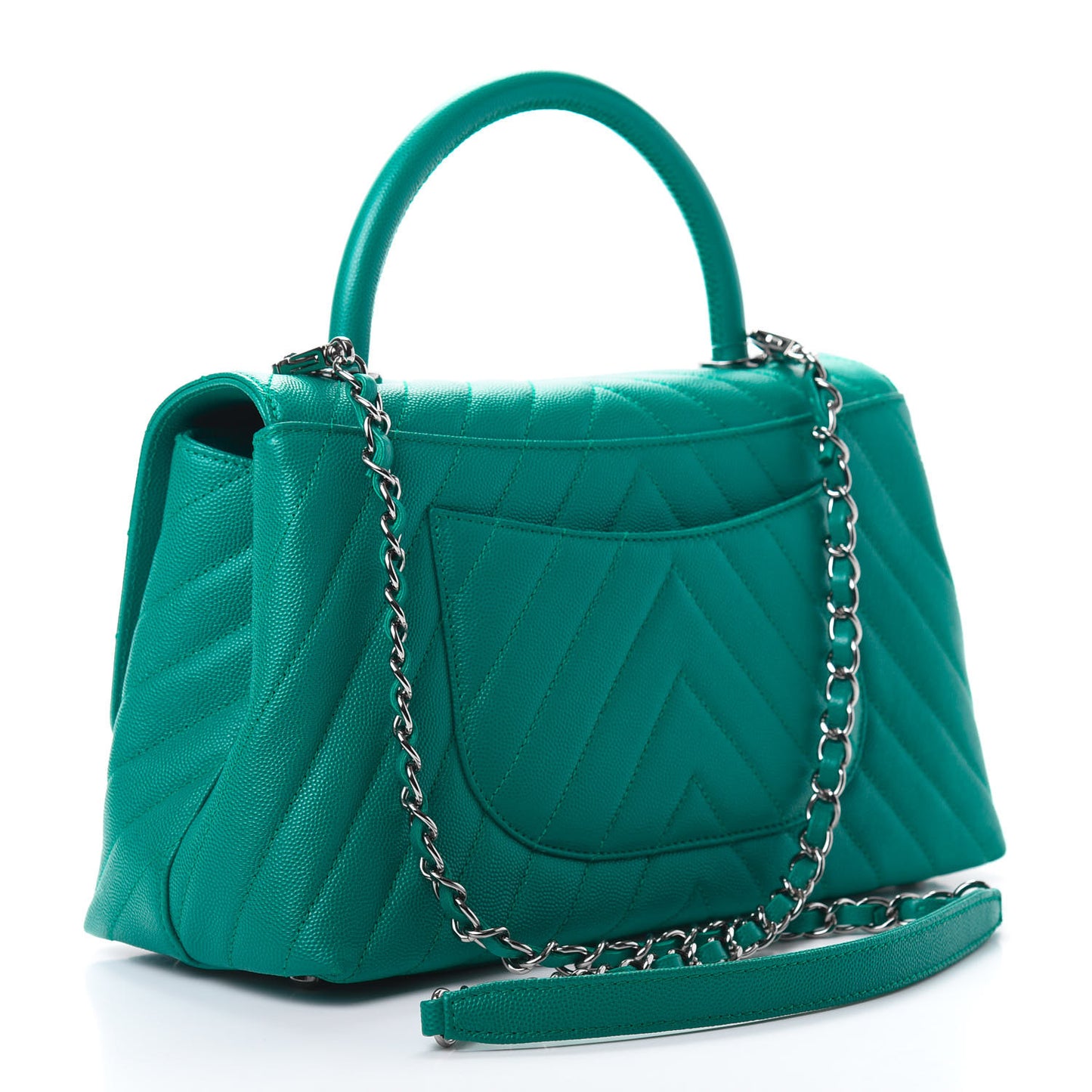 Caviar Chevron Quilted Small Coco Handle Flap Green