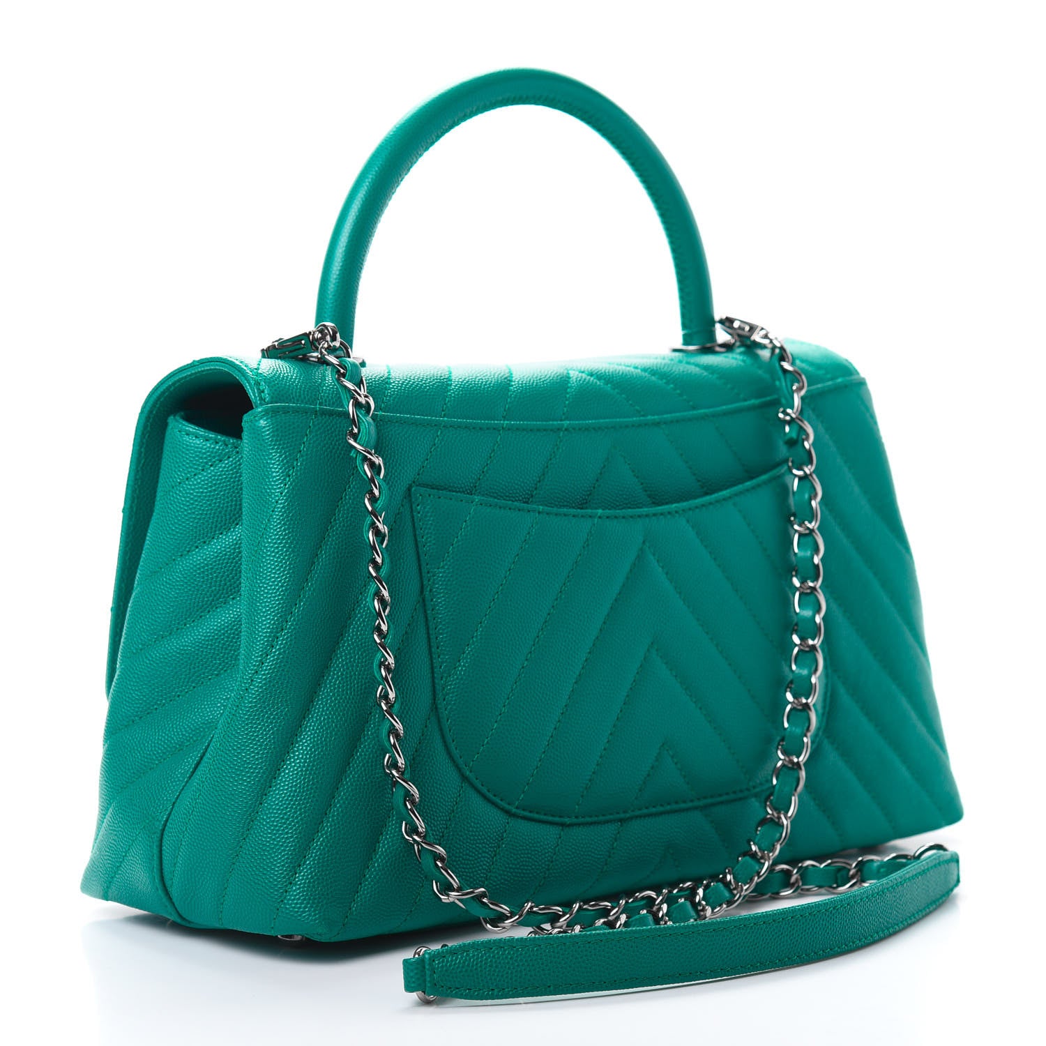 Chanel Caviar Chevron Quilted Small Coco Handle Flap Green 3 of 12