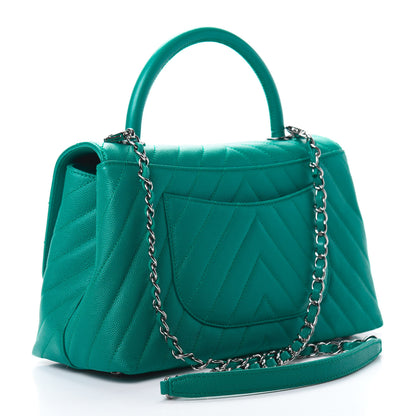 Chanel Caviar Chevron Quilted Small Coco Handle Flap Green 3 of 12
