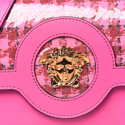 Versace Calfskin Vinyl Small Houndstooth La Medusa Crossbody Bag Pink Multicolor 7 of 10