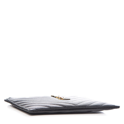 Saint Laurent Grain De Poudre Chevron Monogram Bill Pouch Black 4 of 7