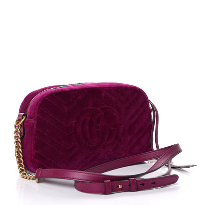 Gucci Velvet Matelasse Small GG Marmont Chain Shoulder Bag Fuchsia Violet Cyclamen 3 of 10