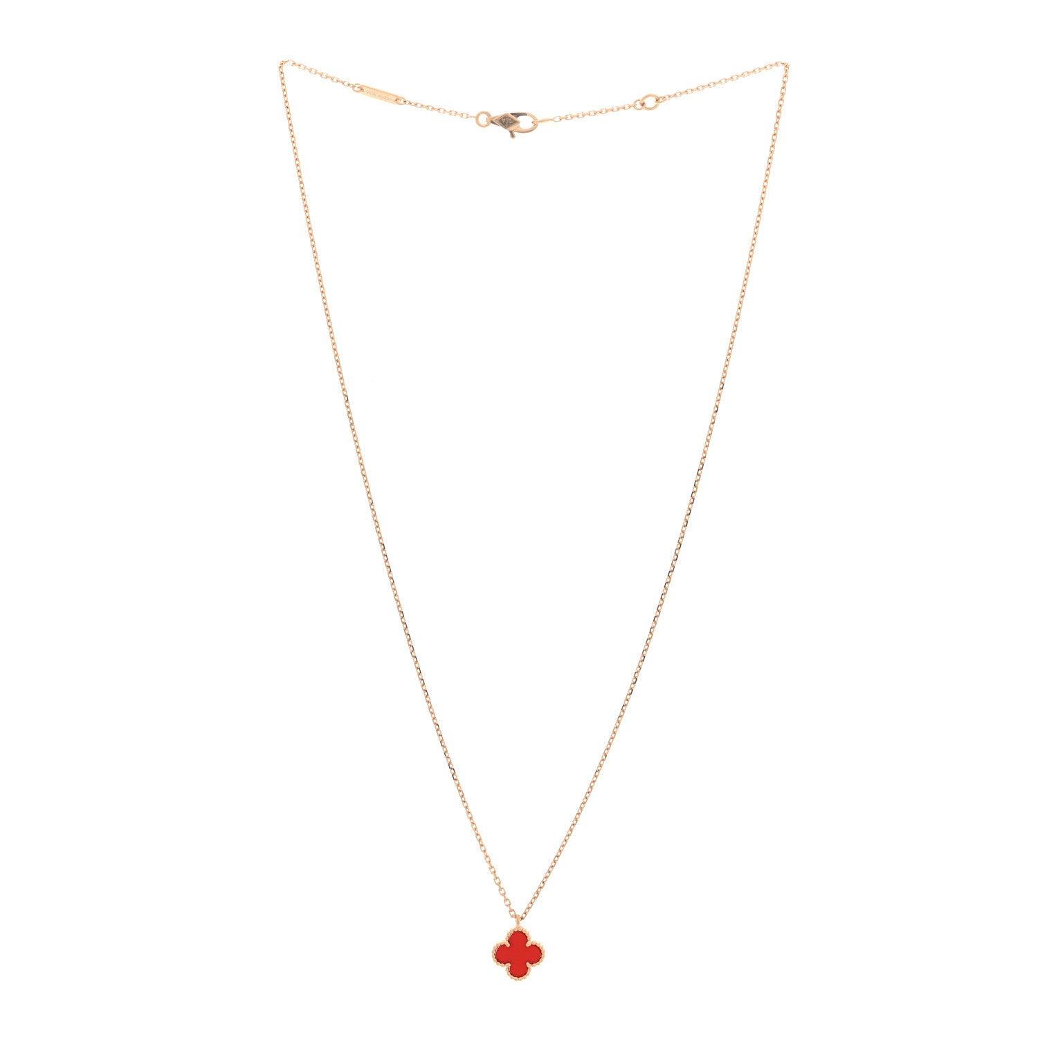 Van Cleef & Arpels 18K Rose Gold Carnelian Sweet Alhambra Pendant Necklace 2 of 4