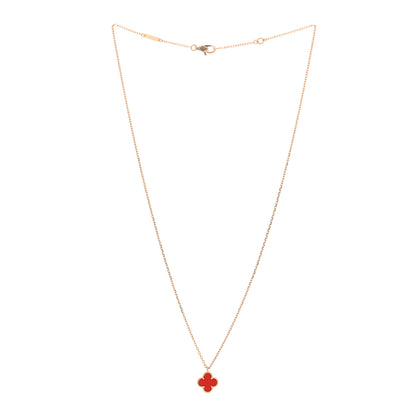 Van Cleef & Arpels 18K Rose Gold Carnelian Sweet Alhambra Pendant Necklace 2 of 4