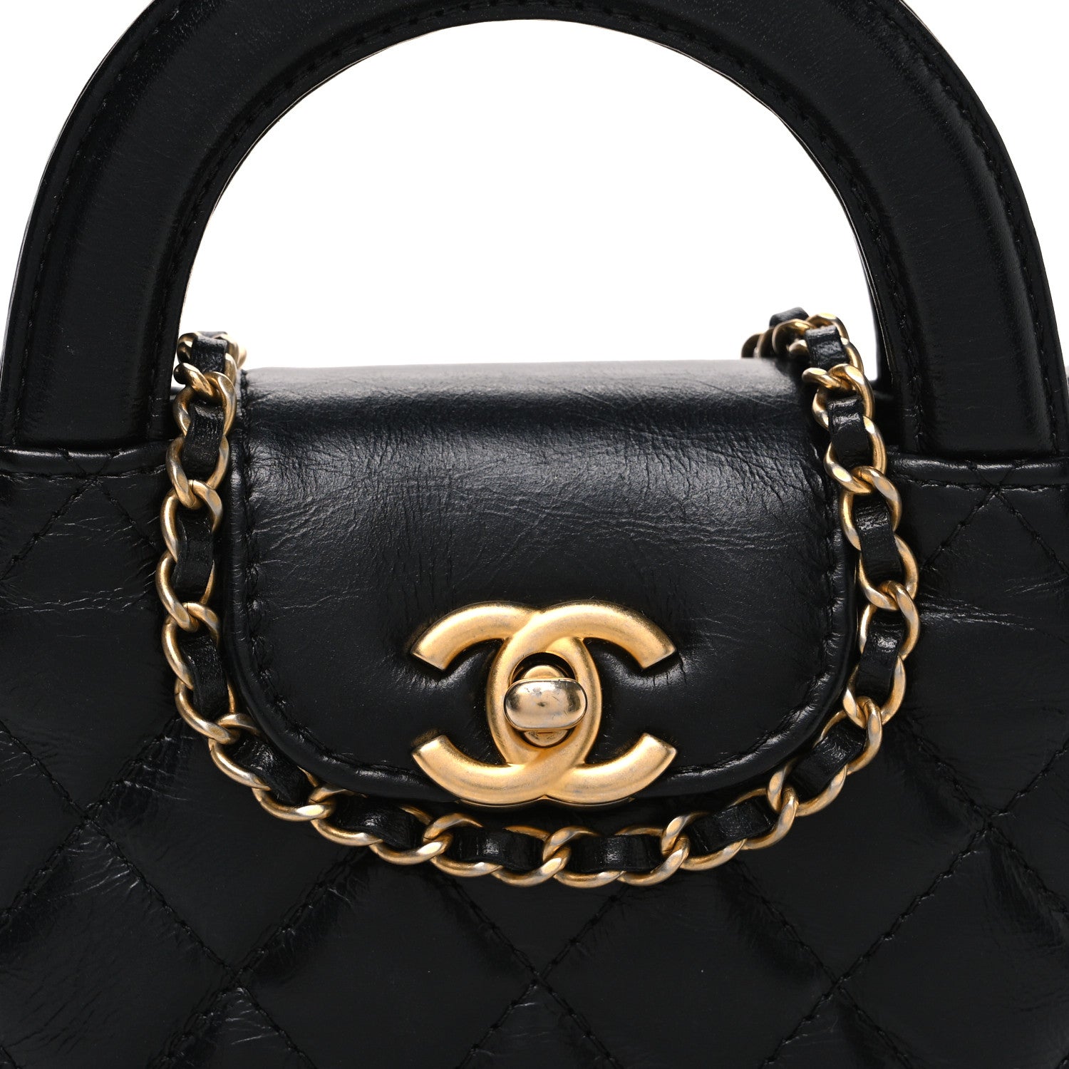 Chanel Shiny Aged Calfskin Quilted Mini Nano Kelly Shopper Black 7 of 9