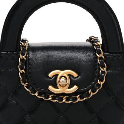 Chanel Shiny Aged Calfskin Quilted Mini Nano Kelly Shopper Black 7 of 9