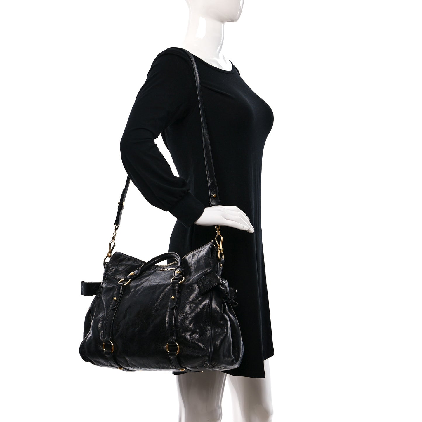 Vitello Lux Bow Tote Black