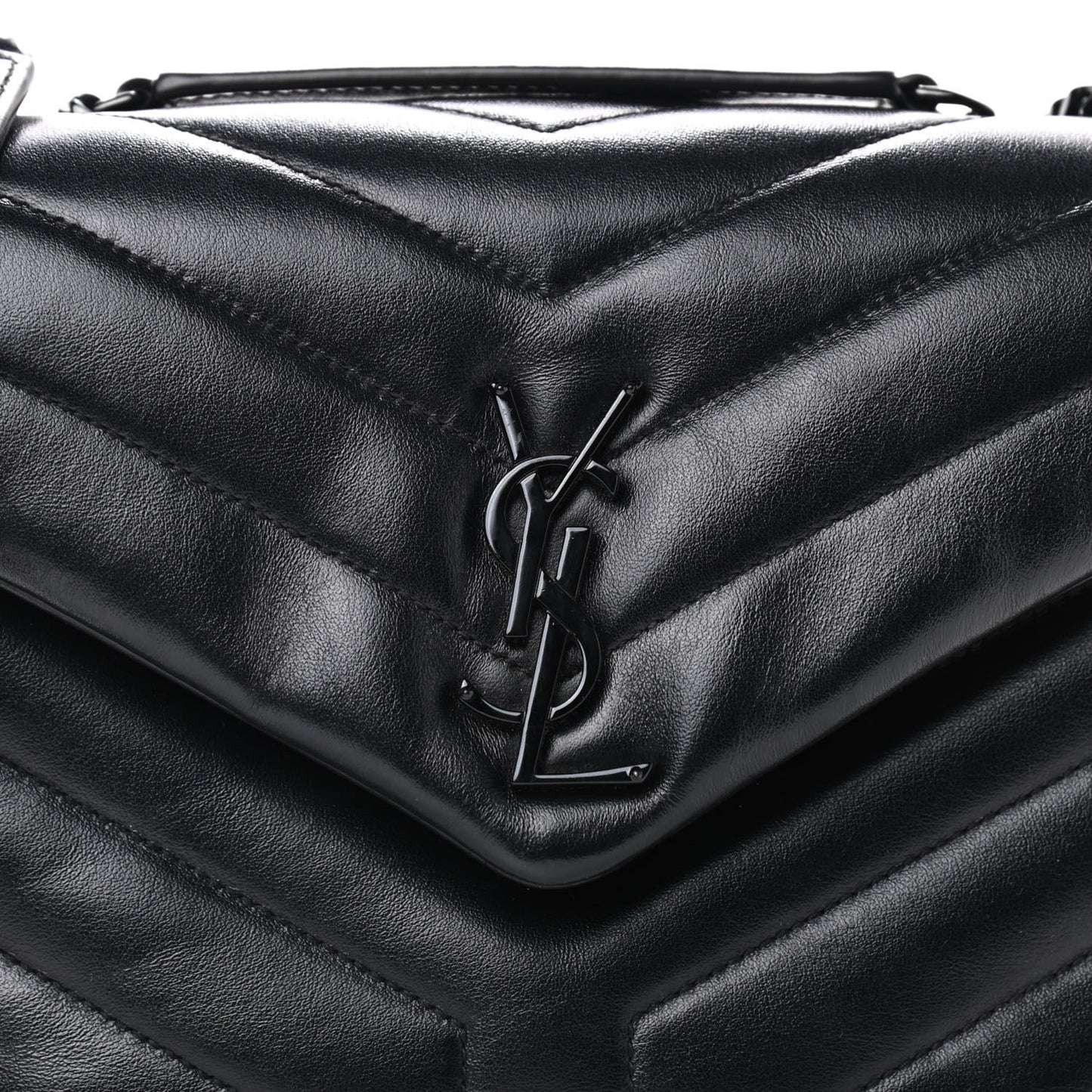 Calfskin Y Quilted Monogram Small Loulou Chain Satchel Black
