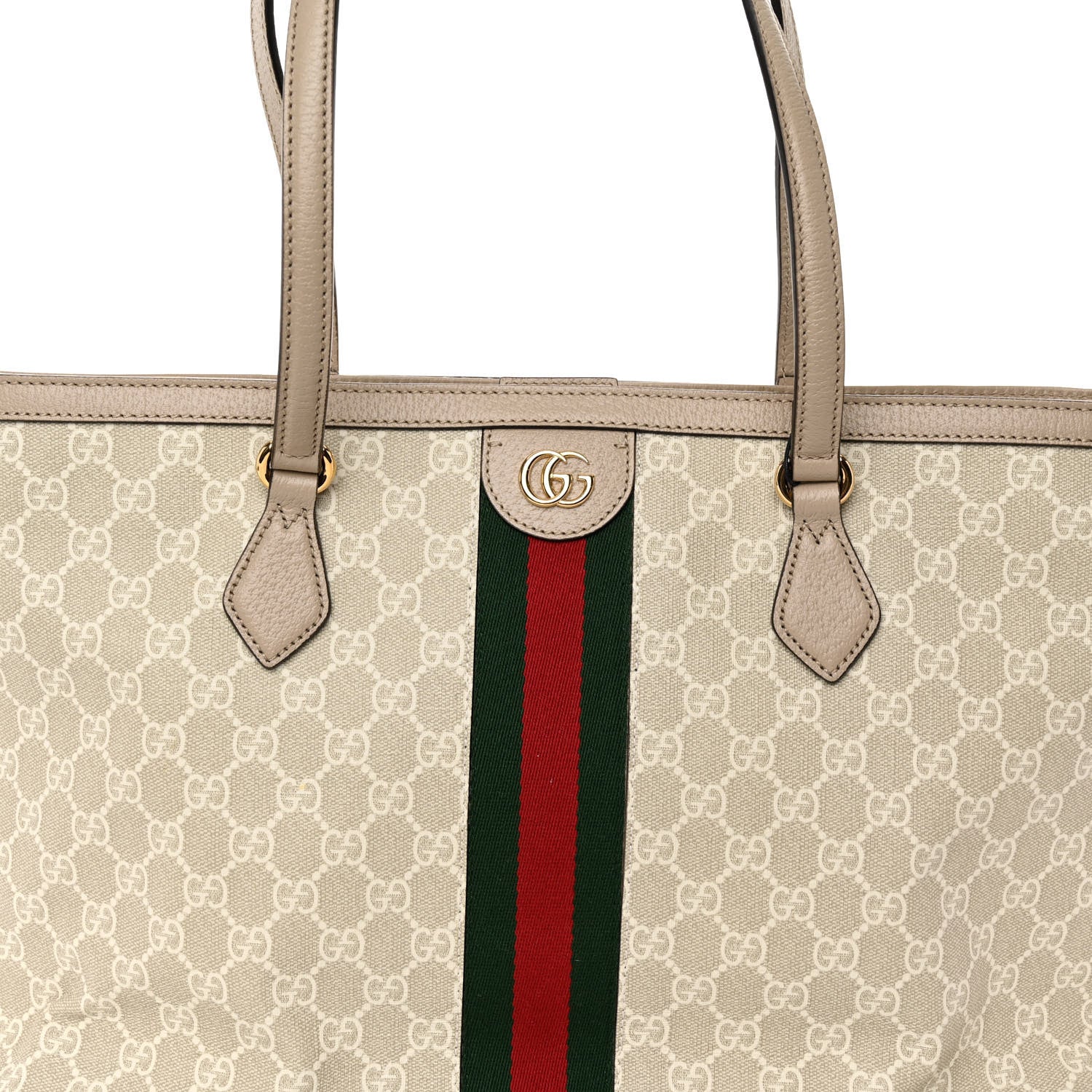 Gucci GG Supreme Monogram Textured Dollar Calfskin Web Medium Ophidia Shopping Tote Beige Mystic White Oatmeal 7 of 9