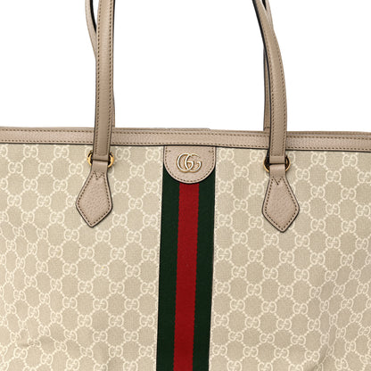 Gucci GG Supreme Monogram Textured Dollar Calfskin Web Medium Ophidia Shopping Tote Beige Mystic White Oatmeal 7 of 9