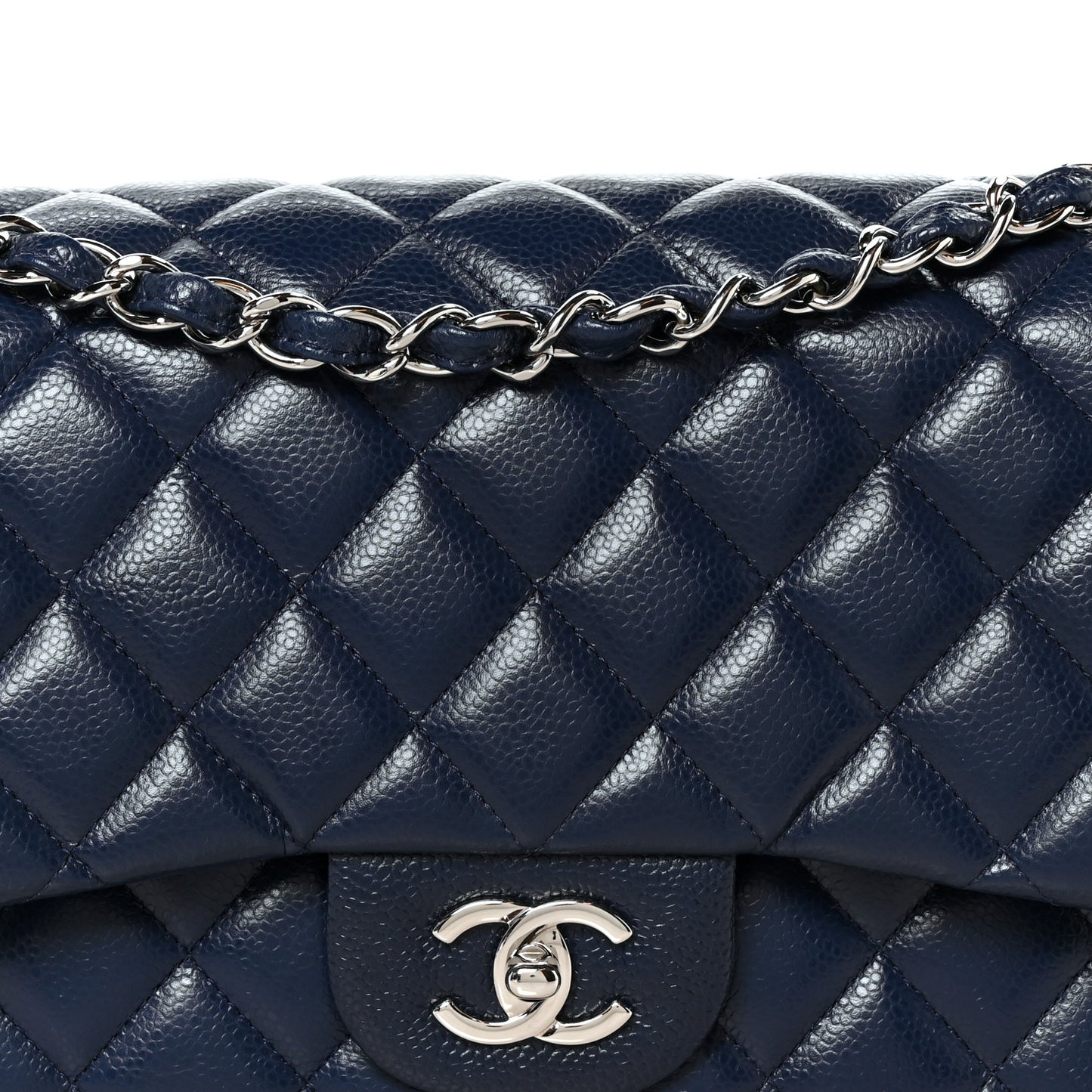Caviar Quilted Jumbo Double Flap Navy Blue
