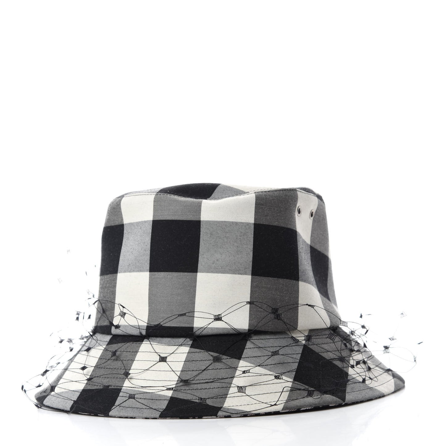 Cotton Large Brim Bucket Hat with Veil 56 Black White