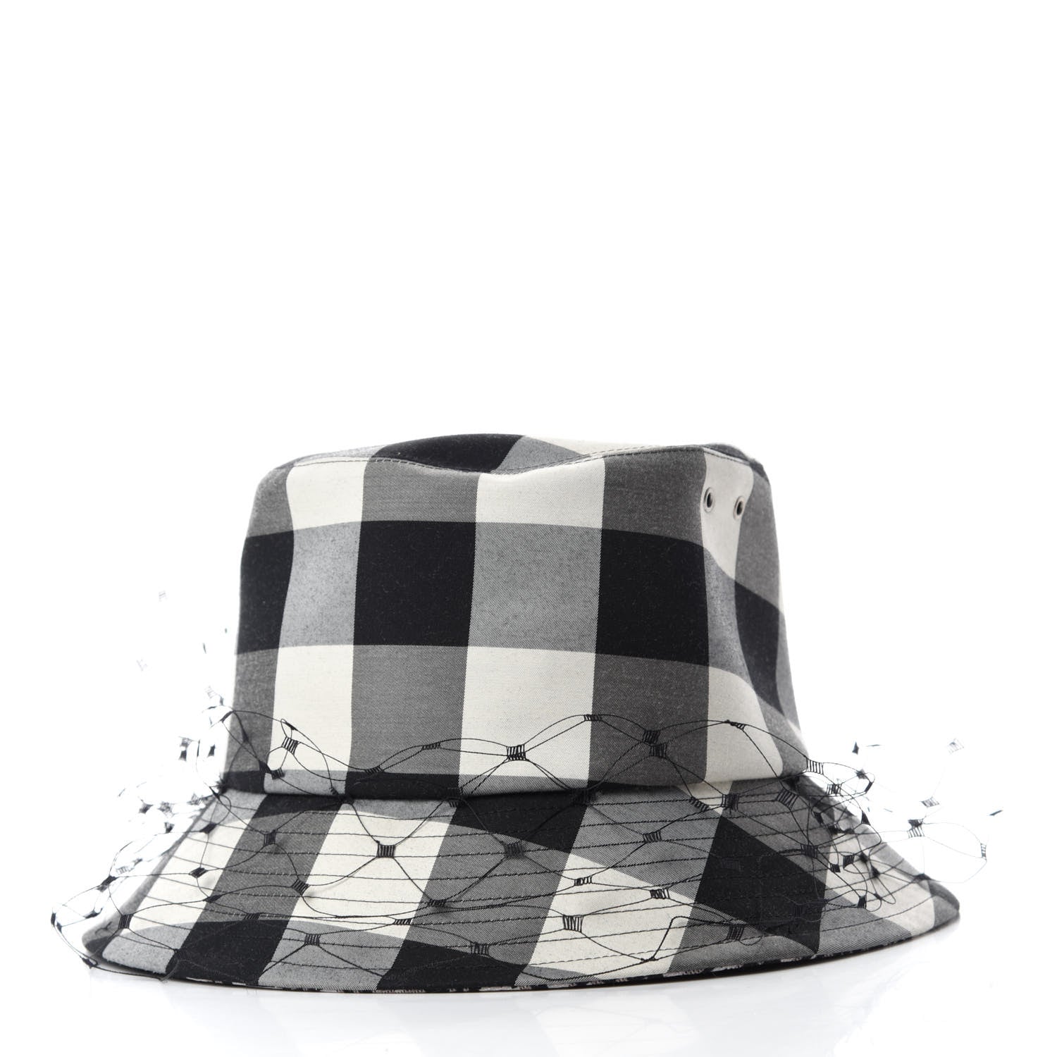 Christian Dior Cotton Large Brim Bucket Hat with Veil 56 Black White 3 of 9