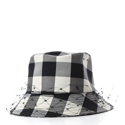 Christian Dior Cotton Large Brim Bucket Hat with Veil 56 Black White 3 of 9