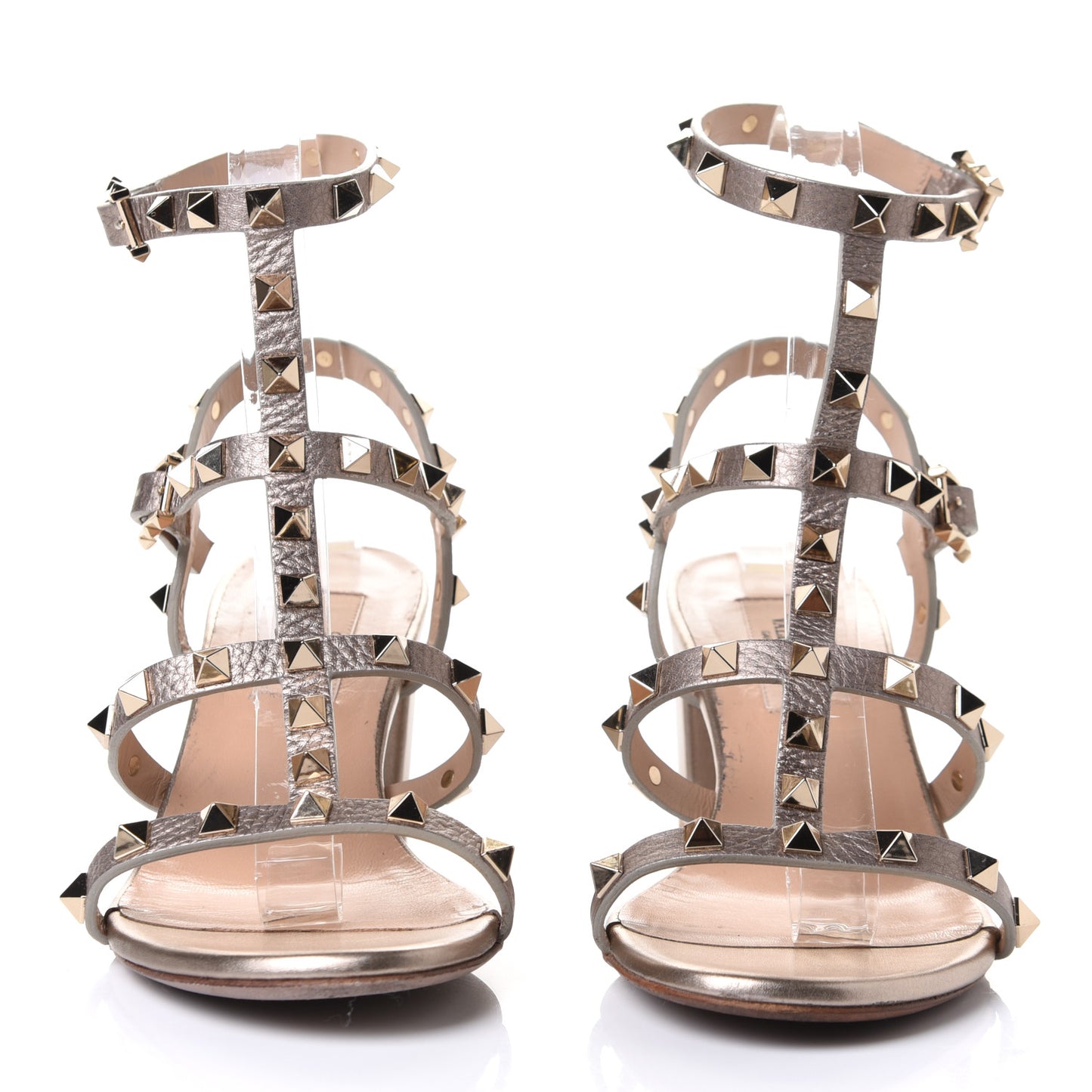 Metallic Grained Calfskin Rockstud 60mm City Sandals 36.5 Skin