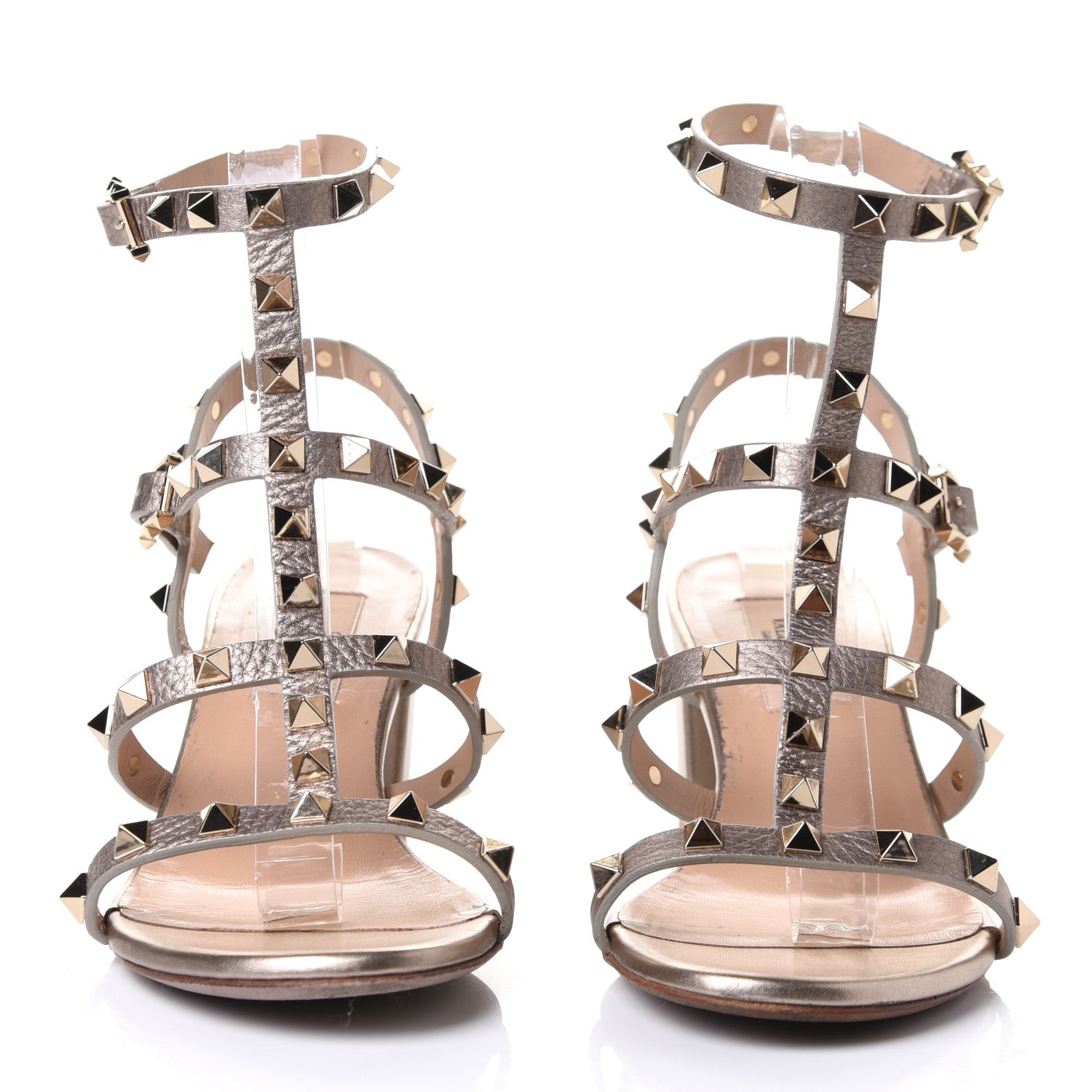 Valentino Garavani Metallic Grained Calfskin Rockstud 60mm City Sandals 36.5 Skin 2 of 9