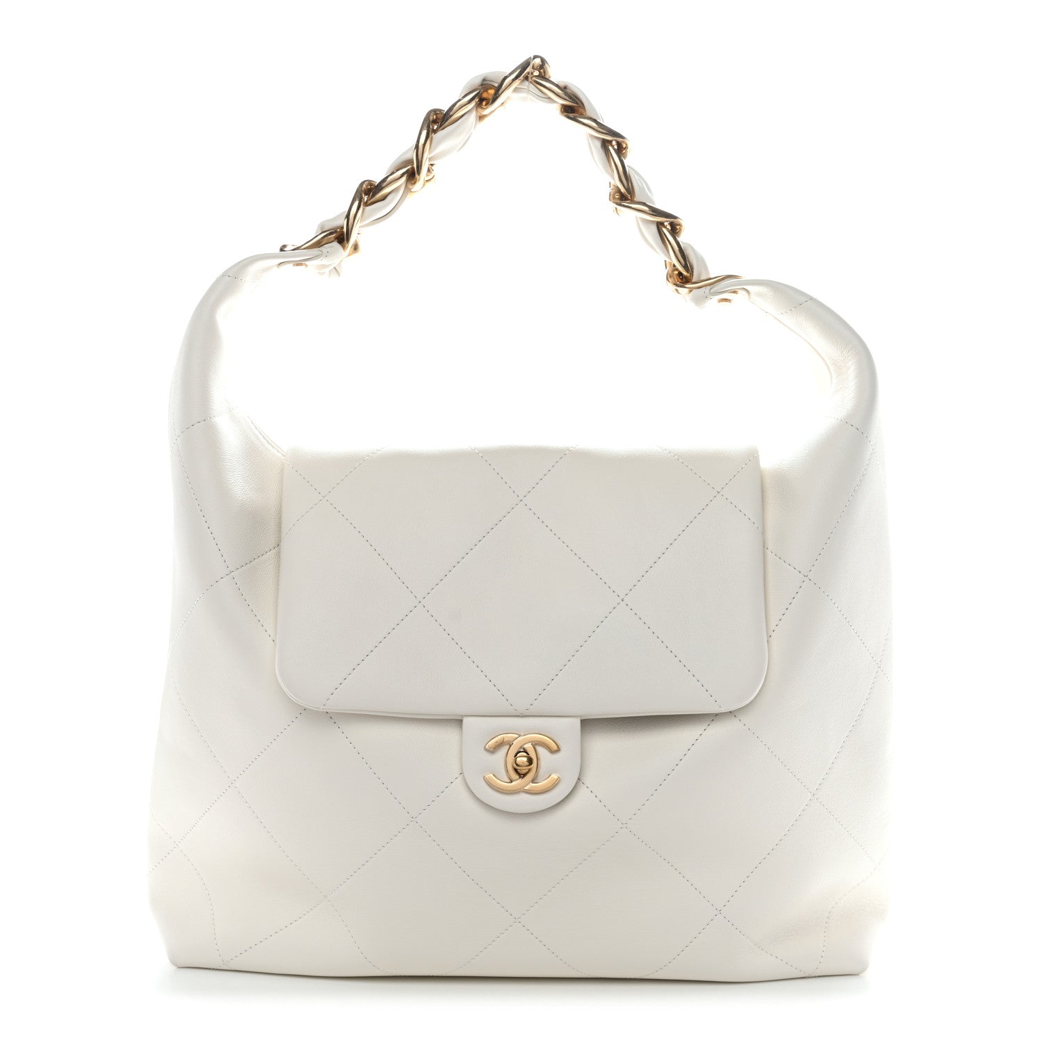 Chanel Calfskin Quilted Small Maxi Chain Hobo White 1 of 10