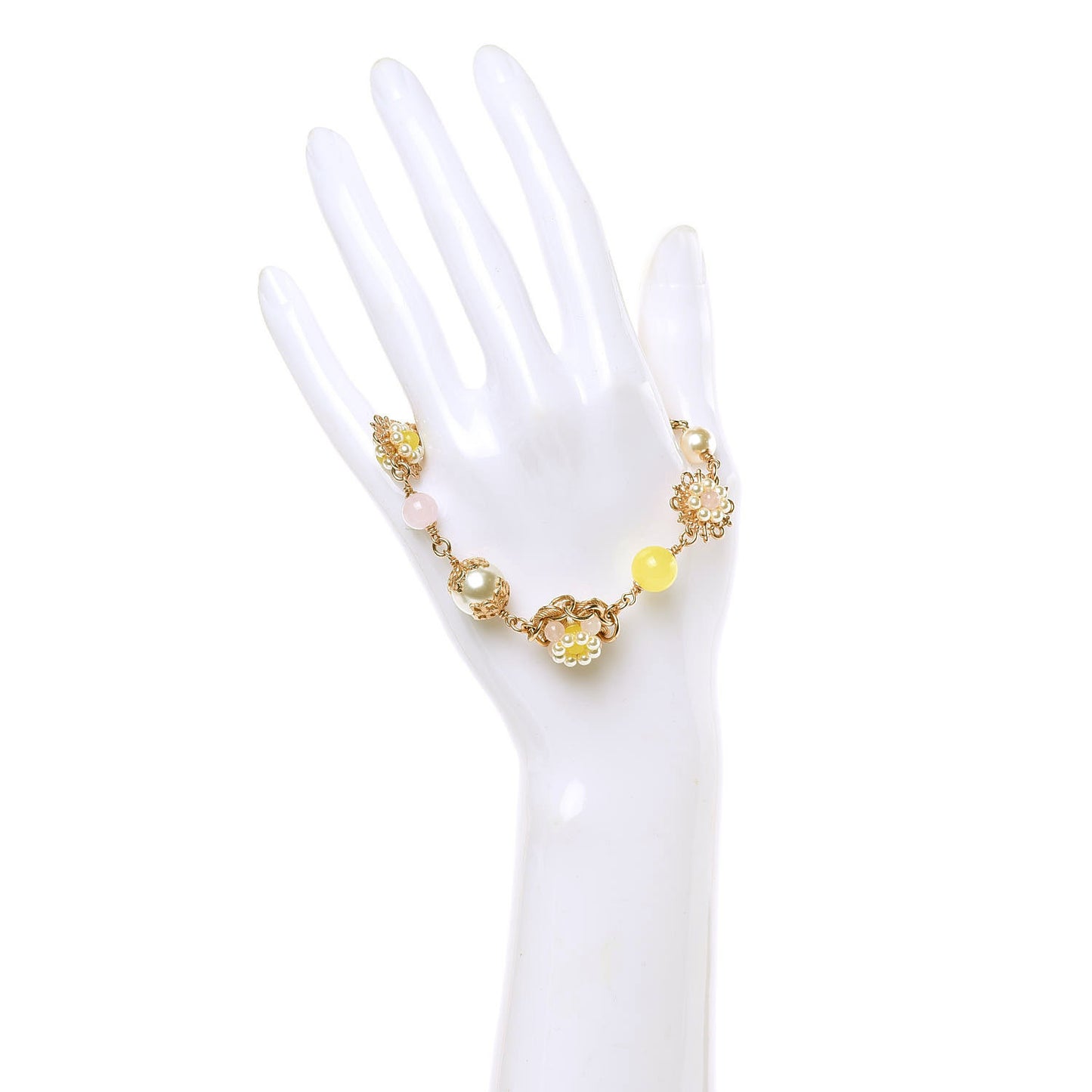 Pearl Beaded CC Bracelet Rose Gold Pink
