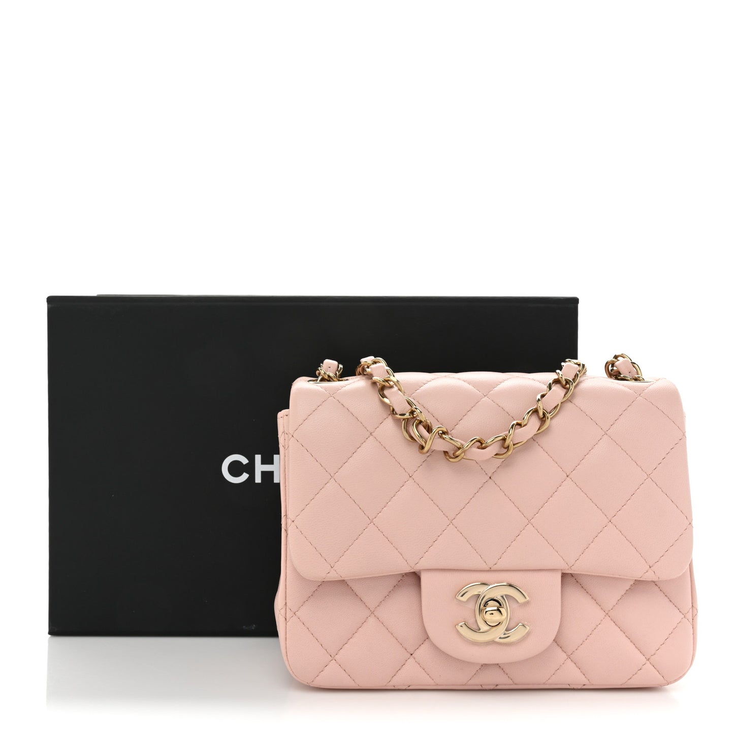 Lambskin Quilted Mini Square Flap Light Pink