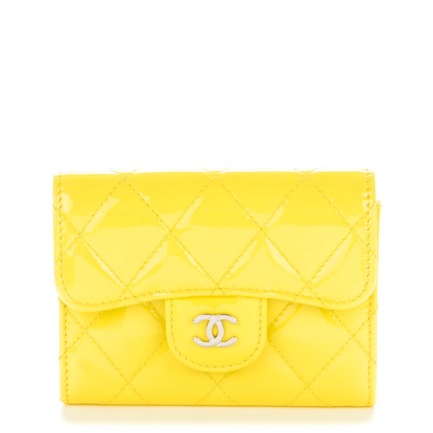 Chanel Patent Quilted Coin Purse Yellow 1 of 8