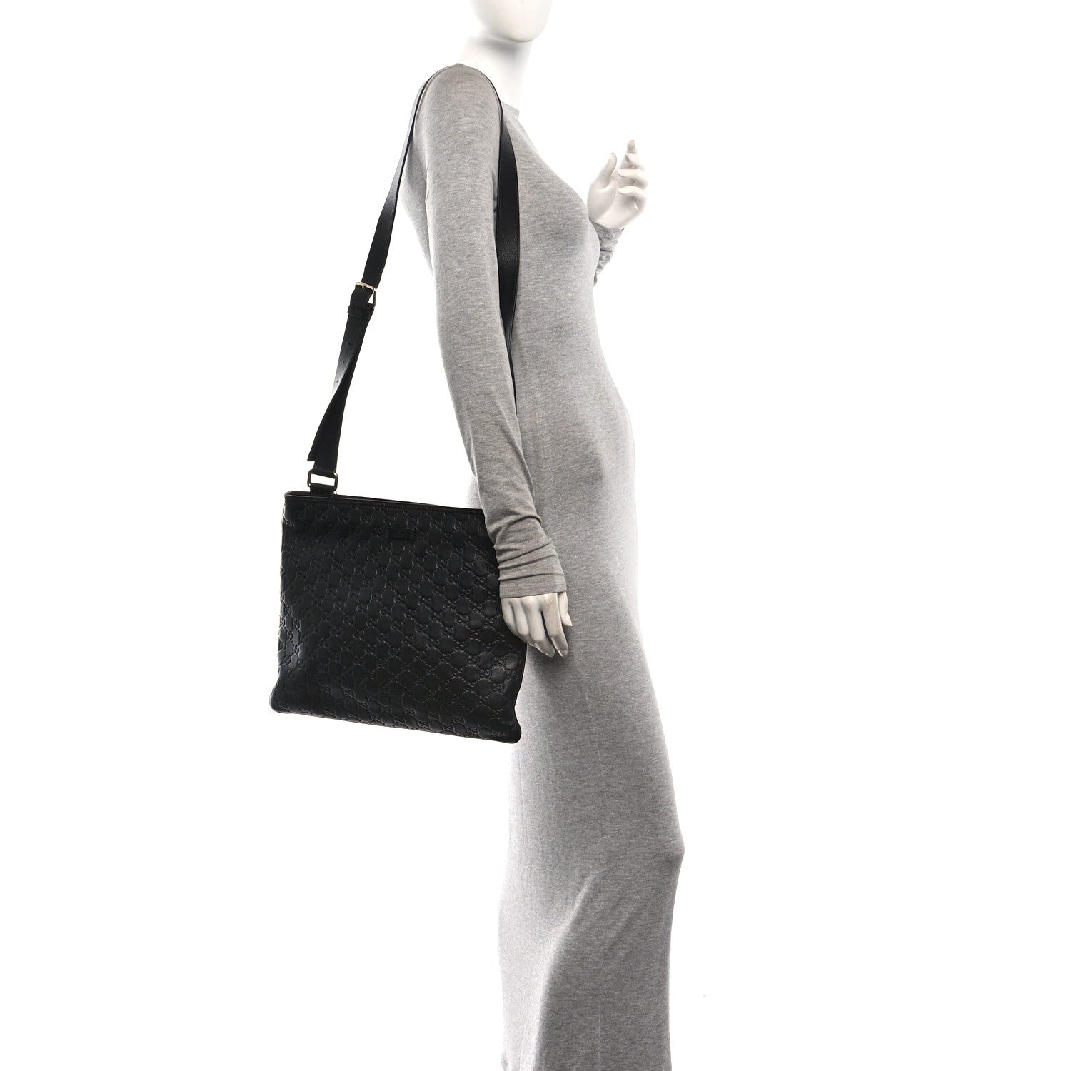 Gucci Guccissima Medium Flat Messenger Bag Black 2 of 10