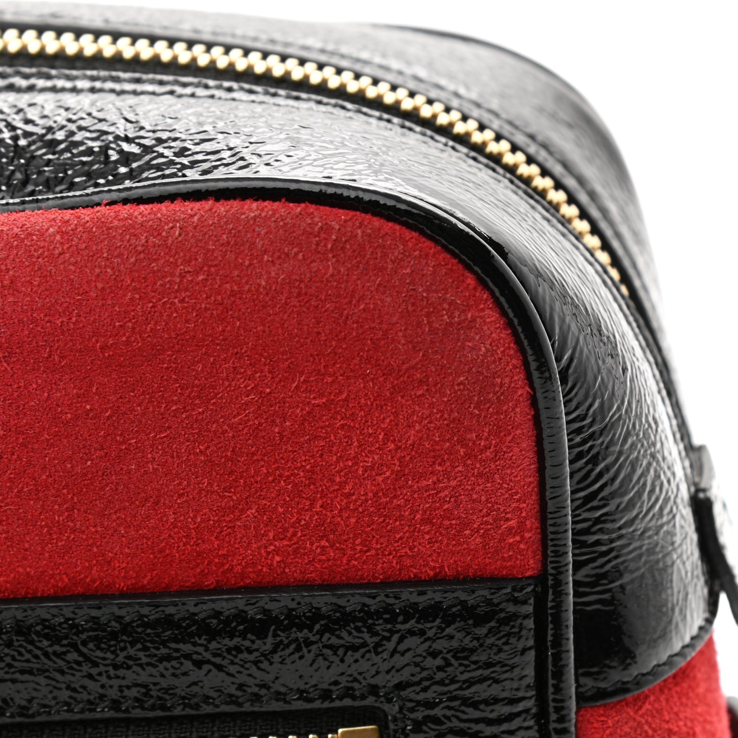 Suede Patent Web Small Ophidia Shoulder Bag Hibiscus Red Black
