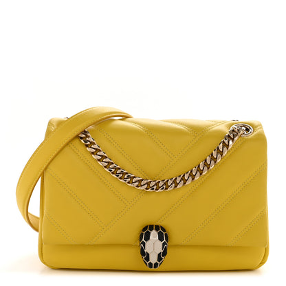 Bulgari Calfskin Matelasse Small Serpenti Cabochon Shoulder Bag Yellow 1 of 13